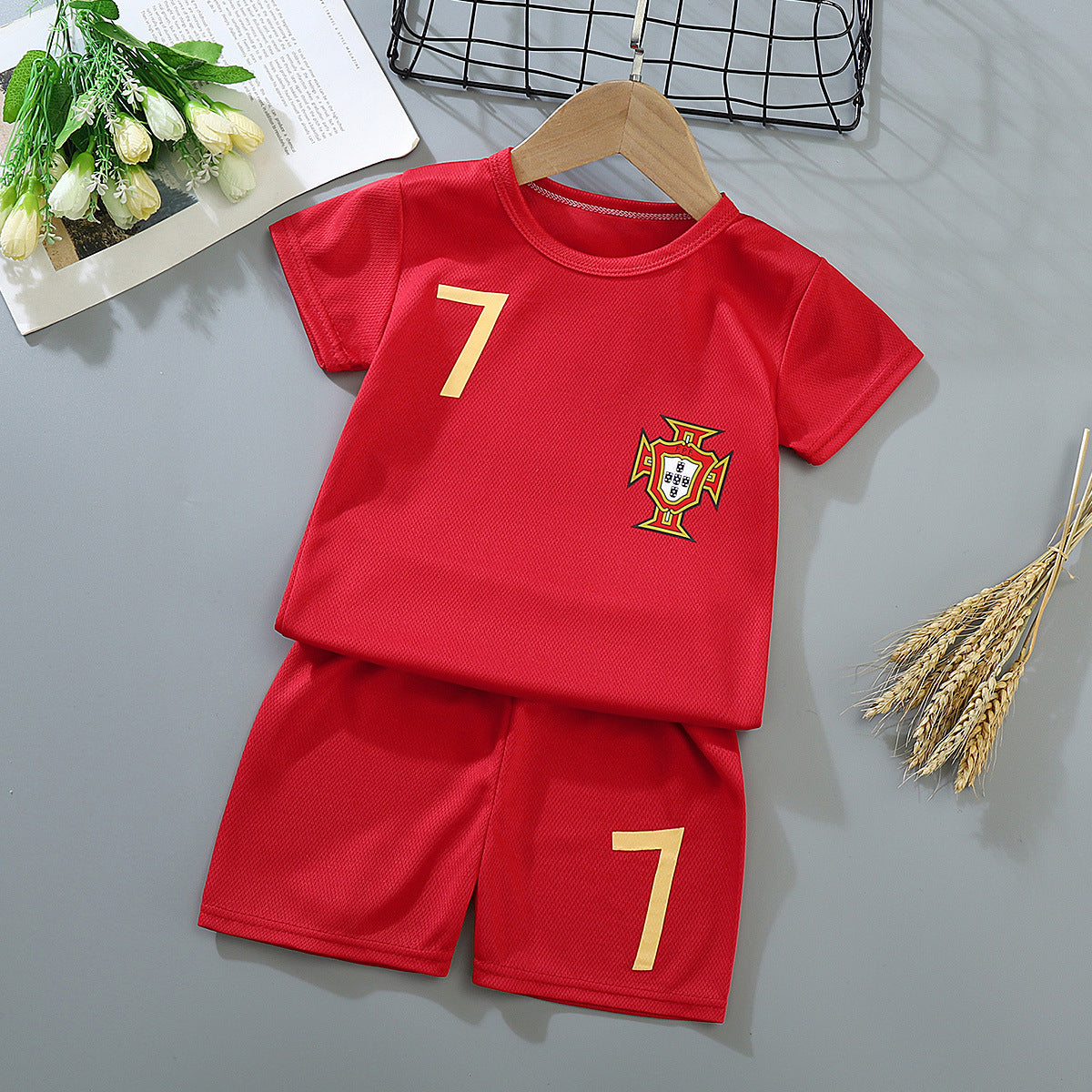 Boys And Girls Spring And Summer Jersey Training Wear Baby Short Sleeve Shorts Quick-drying Mesh Breathable 