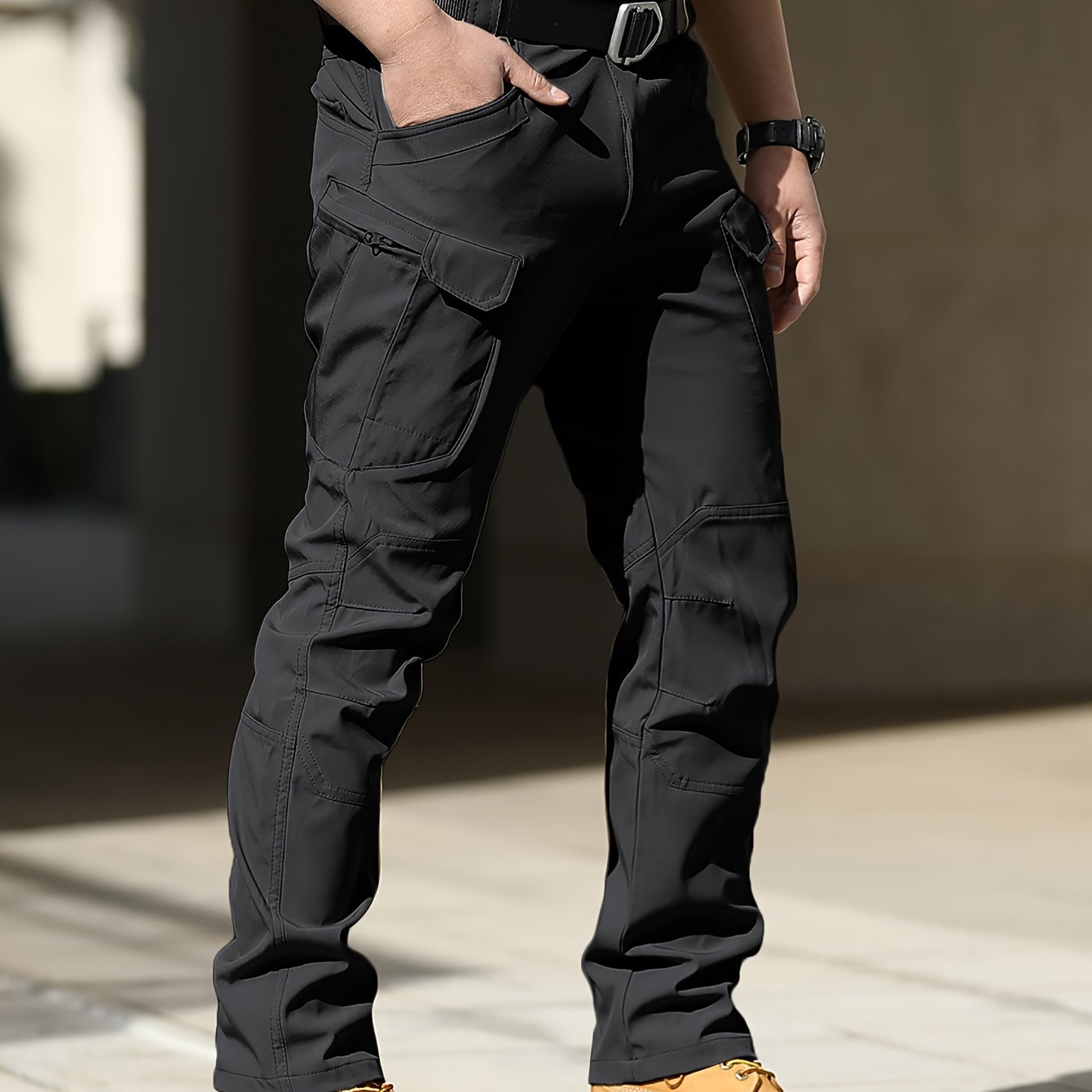 Multi Pocket Men's Tactical Pants, Loose Casual Outdoor Pants, Mens Cargo Wear-resistant Pants For Hiking