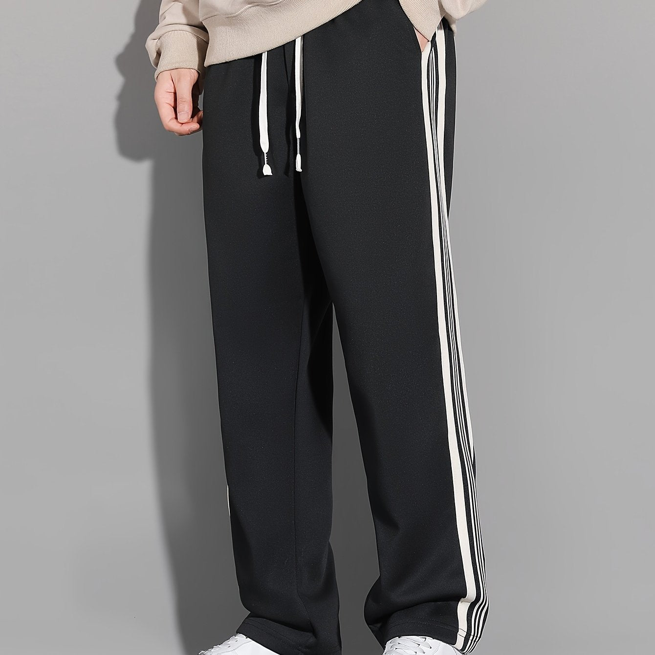 Mens Track Pants - Ultra-Comfortable Fit, Stretchy Elastic Waistband, White Side Stripe Accent, Versatile Sports & Leisure Wear - Perfect for Casual Occasions, Timeless Black Color, Sports Trousers for Men