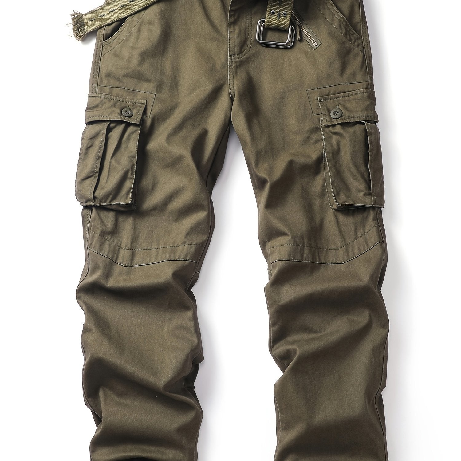 Relaxed Fit Mens Cotton Cargo Pants - Multiple Pockets, Non-Stretch Fabric, Machine Washable, Solid Color, Casual Style for All Seasons, Outdoor Hiking and Everyday Wear