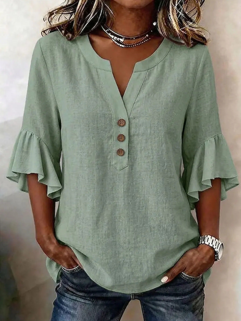 Solid Casual Loose Blouses For Women Fashion Summer Vintage Women's Oversized Shirts And Blouses Elegant Youth Female Tops