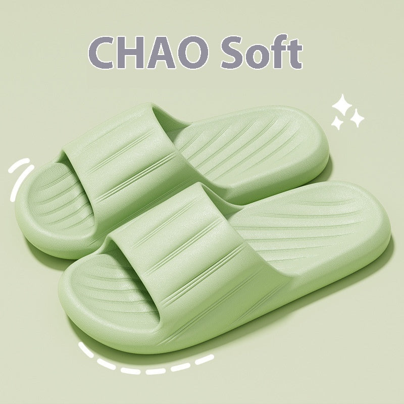 Fashion Solid Color Striped Home Slippers Summer Thick Bottom Non-slip Bathroom Slipper Women Men Couples Shoes 