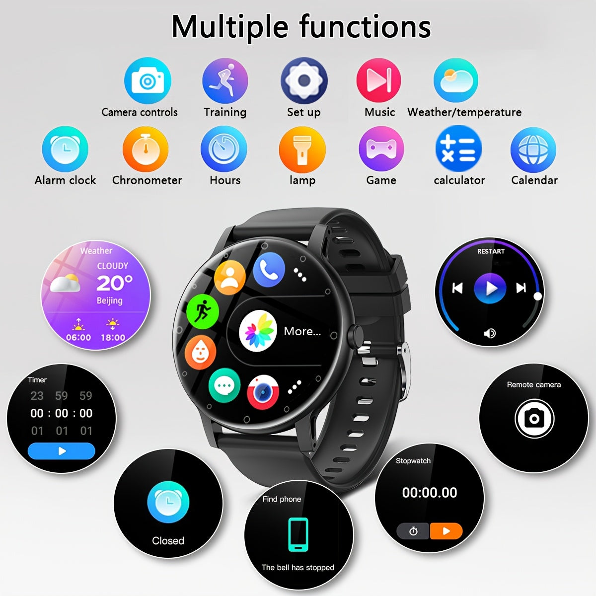 1pc Hailiases Smart Watch 1.39'' Full Touch Screen, Sleep Tracker, Wireless Calling, Music Control, 100+ Sports Modes, AI Voice Control, Fitness Bracelet, Rechargeable 200mAh Battery, Non-Waterproof, Compatible with Android/i