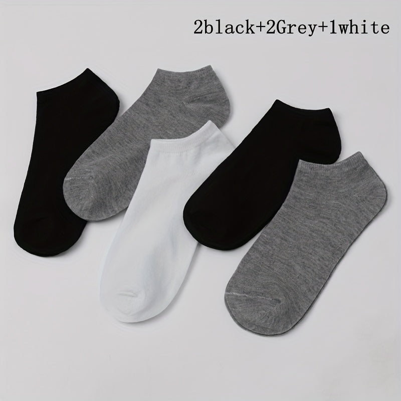 5 Pairs/Lot Unisex Casual Plain Color Sports Socks, Thin Breathable Comfy Low Cut Ankle Socks For Women Men, Invisible Socks, Black White Gray