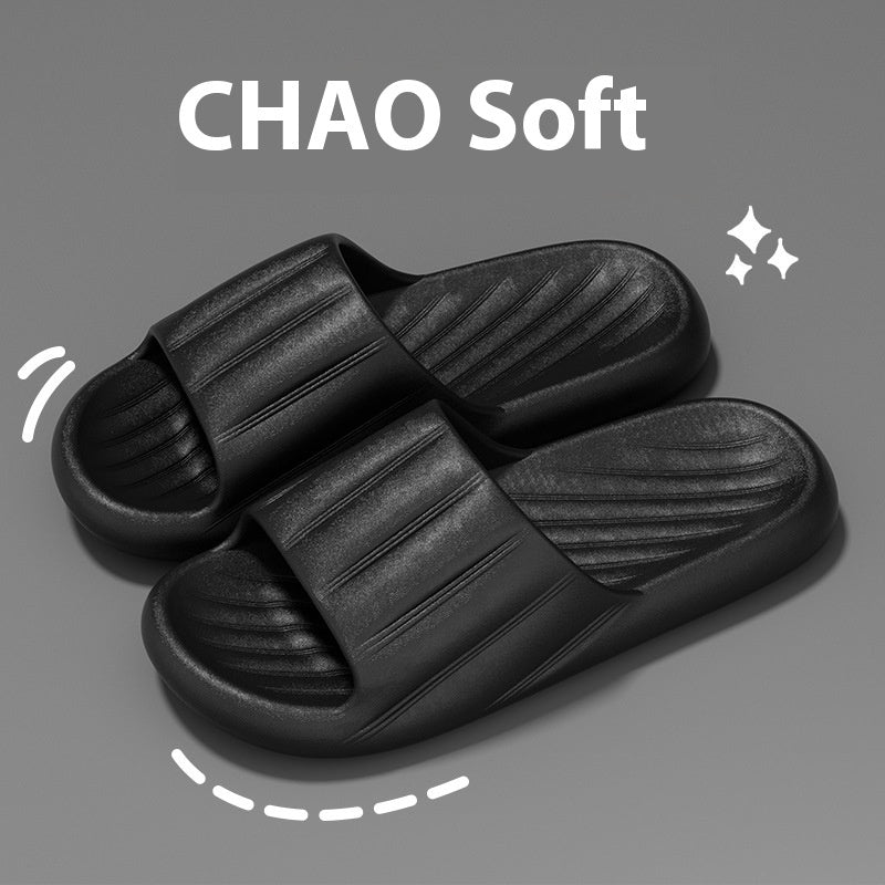 Fashion Solid Color Striped Home Slippers Summer Thick Bottom Non-slip Bathroom Slipper Women Men Couples Shoes 