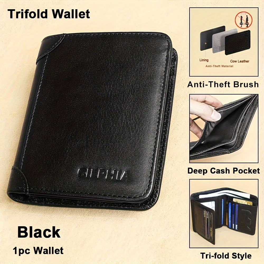 1pc CIEPHIA Card Holder or RFID Blocking Wallet for Men - Slim Minimalist Vintage Leather Wallet with Anti-Theft, Genuine Cowhide, Compact Bi/Fold Design, ID Window - Gifts for Dad, Husband, Boyfriend - RFID Protection, Durab