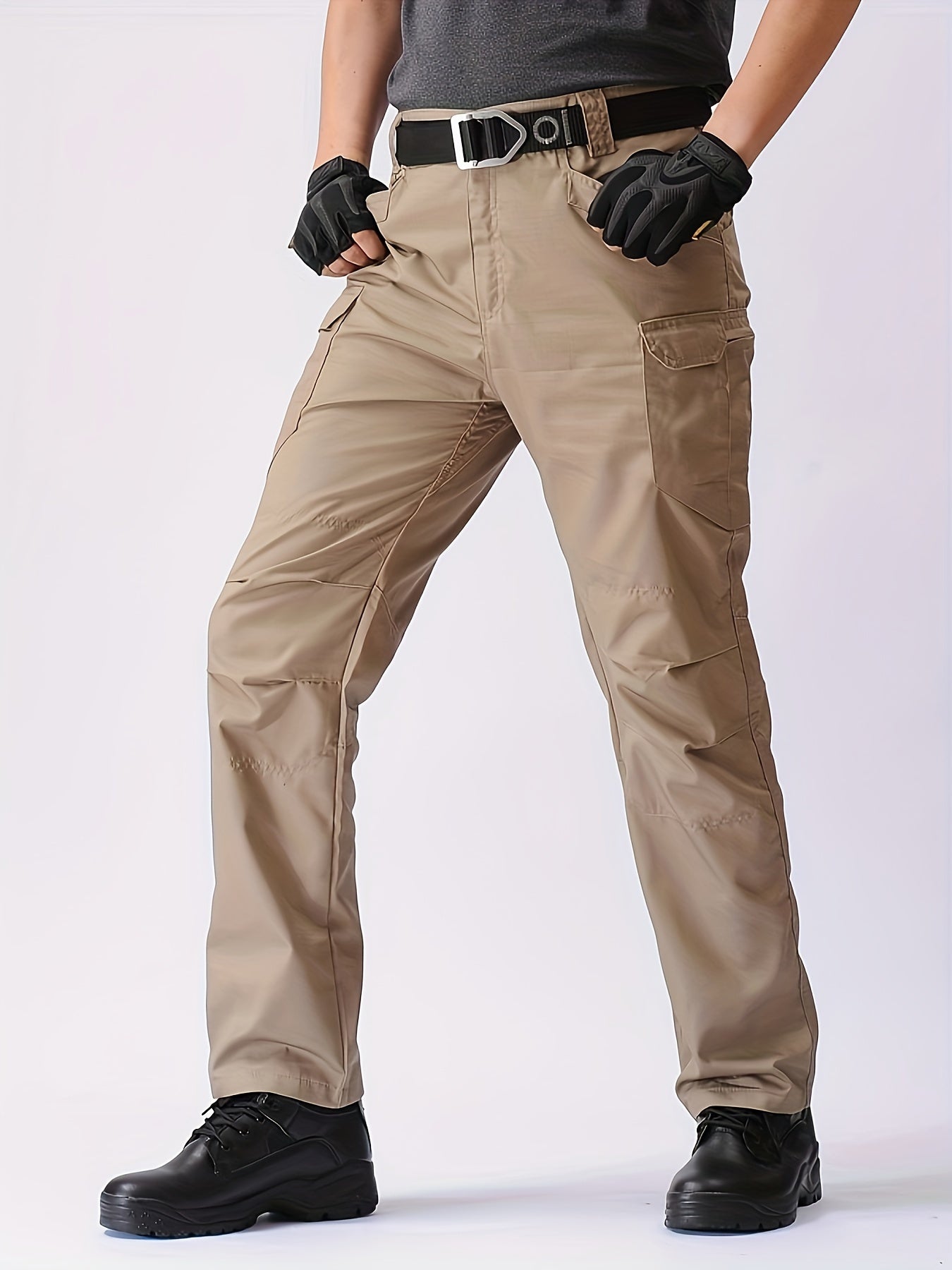 Mens Regular Fit Casual Cargo Pants - Quick-Dry, Breathable, and Comfortable for Hiking and Camping - Polyester, Machine Washable, Solid Color, and Multi-Pocket Design for All-Season Outdoor Activities