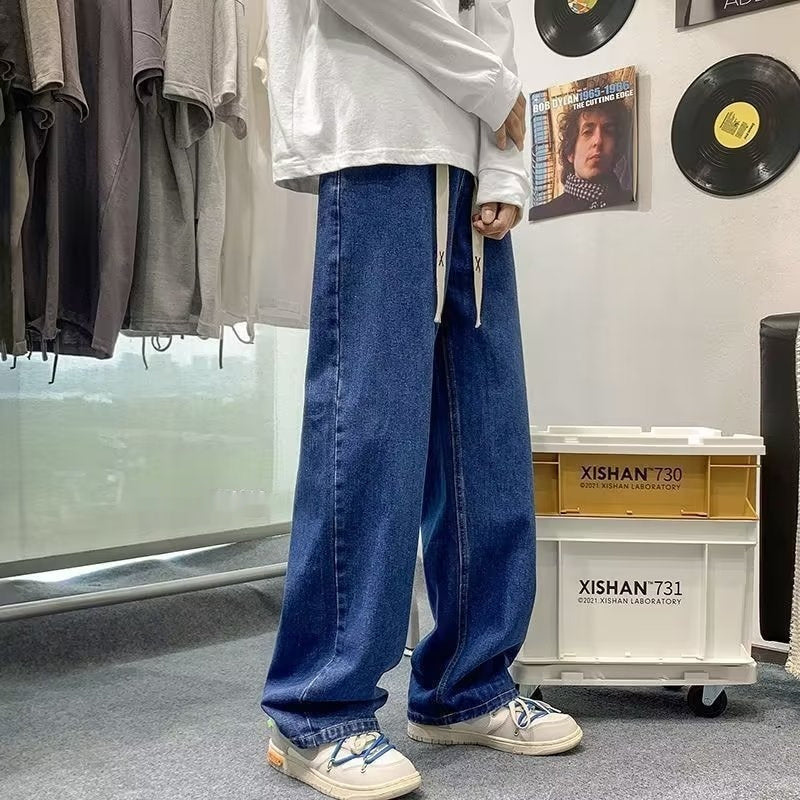 Japanese-style Drawstring Elastic-waist Jeans For Men 