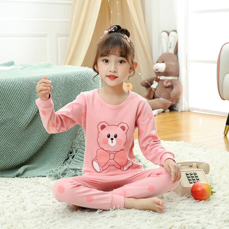 Children's Long Johns Top & Bottom Set Suit Pure Cotton Spring And Autumn Cotton Jersey Base Girls And Boys 