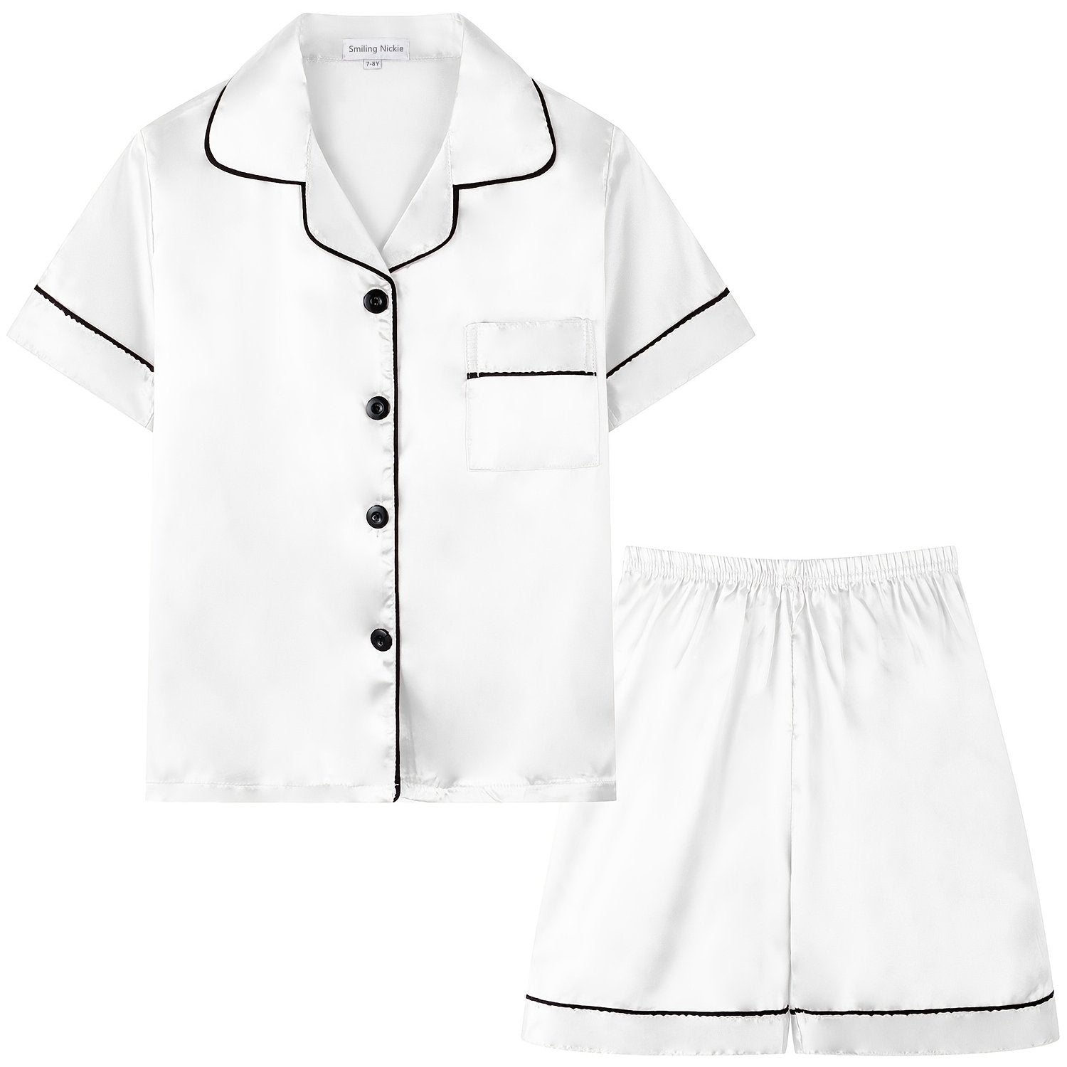 2pcs Girls Pajamas Outfit V-neck Button Casual Short Sleeve Top & Elastic Waist Shorts Set Kids Summer Clothes