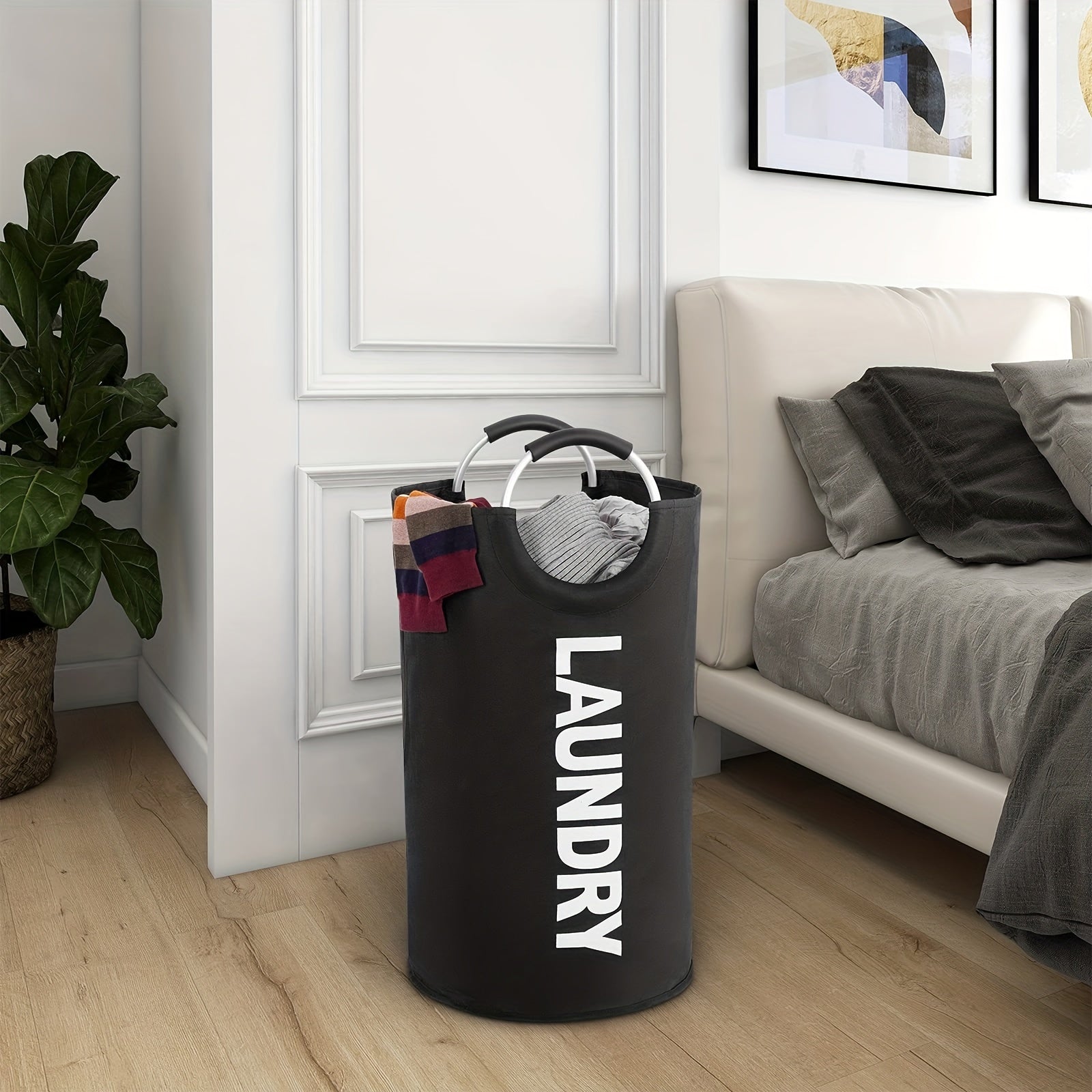 1pc Premium Waterproof Laundry Basket with Comfortable Padded Handles - Collapsible & Stable Clothes Hamper for Effortless Storage and Perfect Standing - Ideal for Space-Saving Solutions