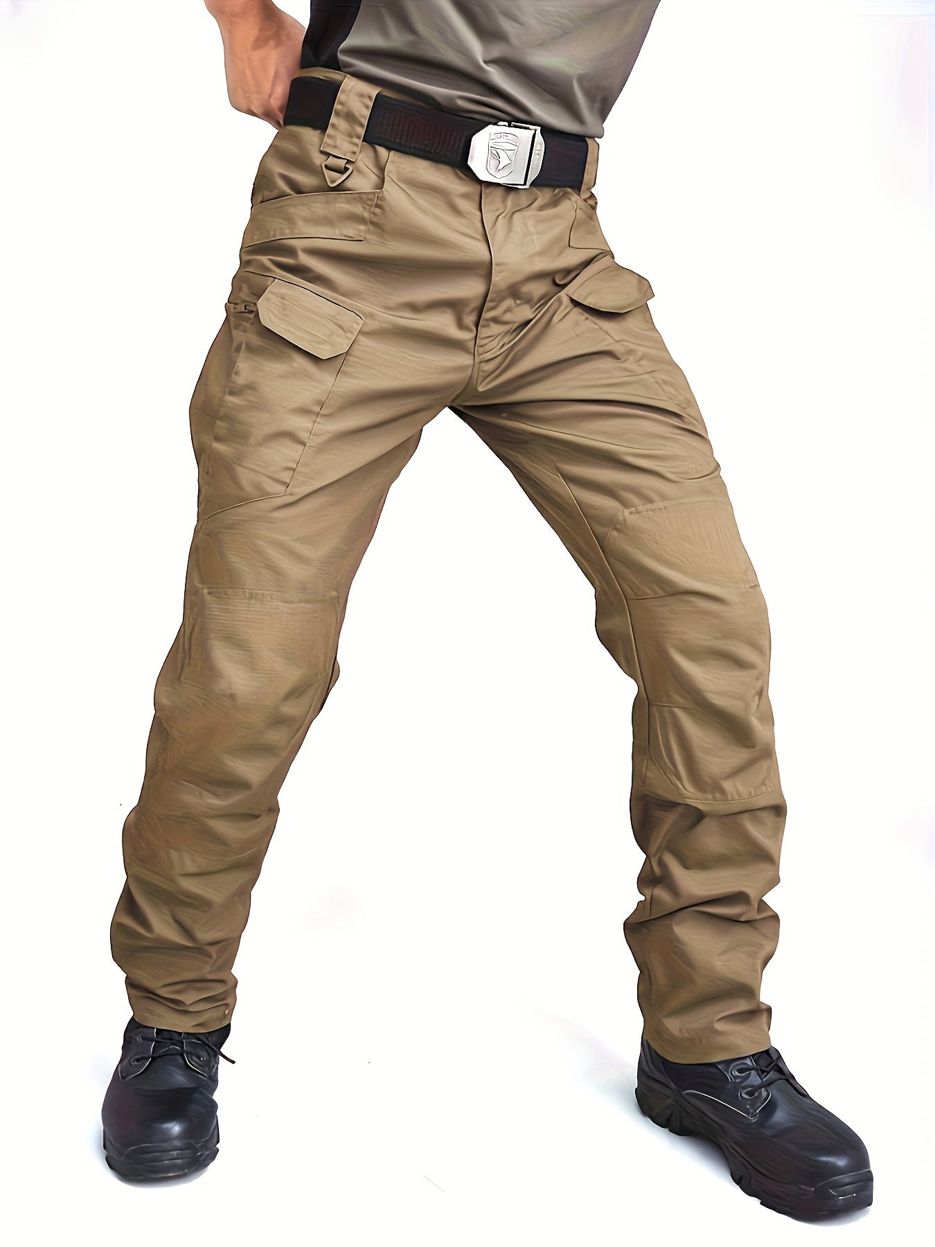 Mens Regular Fit Casual Cargo Pants - Quick-Dry, Breathable, and Comfortable for Hiking and Camping - Polyester, Machine Washable, Solid Color, and Multi-Pocket Design for All-Season Outdoor Activities
