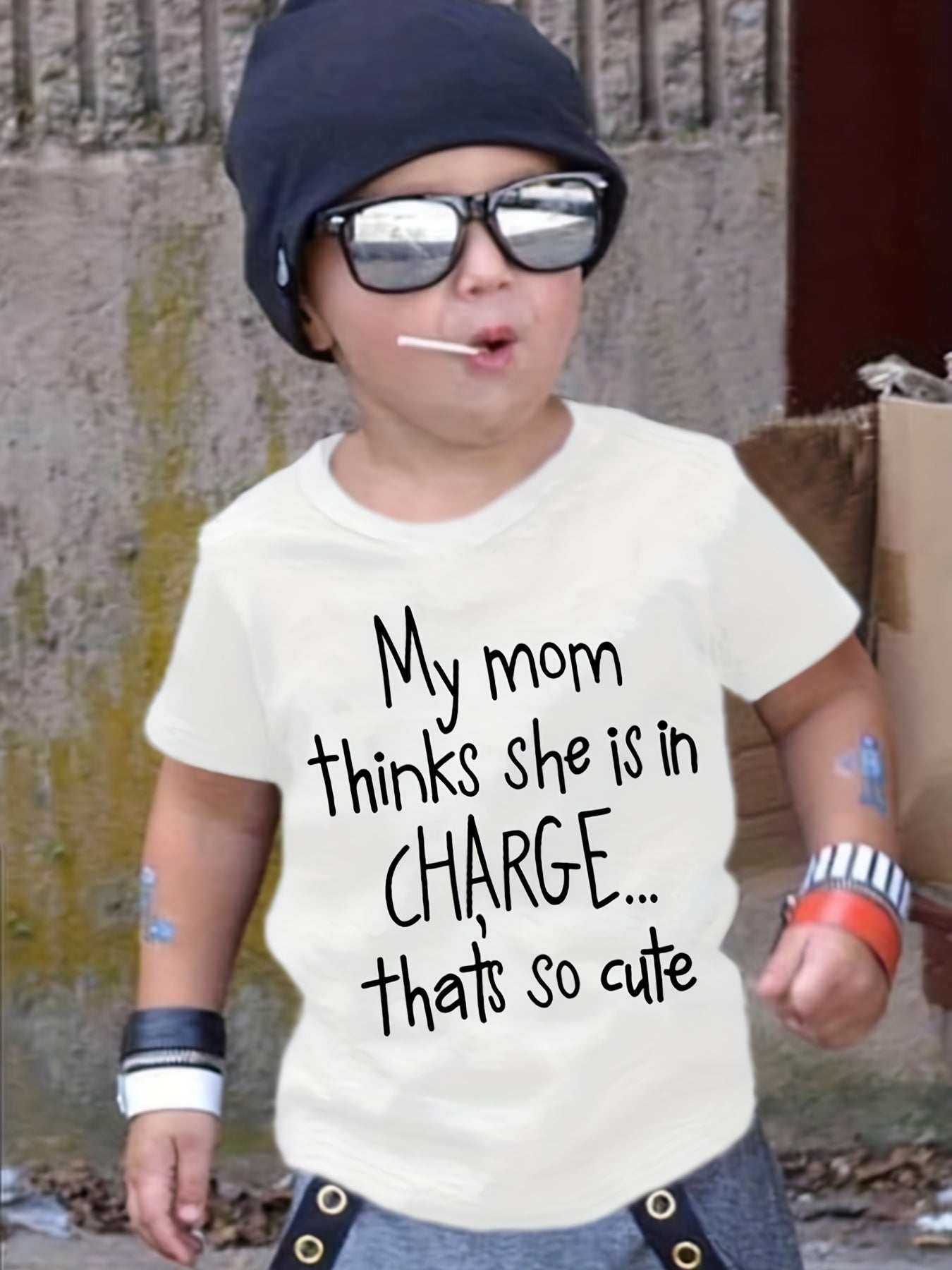 "My Mom Thinks She Is In Charge...That's So Cute" Crew Neck T-shirt Tops Casual Soft Comfortable Boys And Girls Summer Clothes