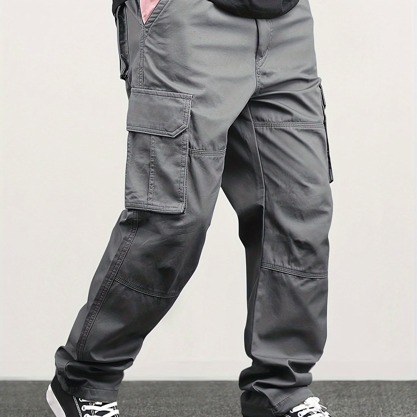 Mens Classic Solid Color Cargo Pants - Multiple Flap Pockets, Straight-Leg, Drawstring Elastic Waist, Loose Fit for Ultimate Comfort - Perfect for Hiking, Fishing, Streetwear, Outdoor Camping, Weekend Casual Style, All-Season