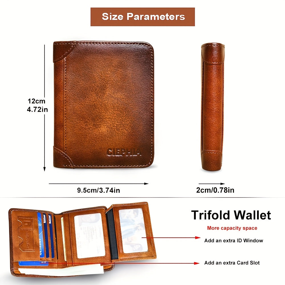 1pc CIEPHIA Card Holder or RFID Blocking Wallet for Men - Slim Minimalist Vintage Leather Wallet with Anti-Theft, Genuine Cowhide, Compact Bi/Fold Design, ID Window - Gifts for Dad, Husband, Boyfriend - RFID Protection, Durab