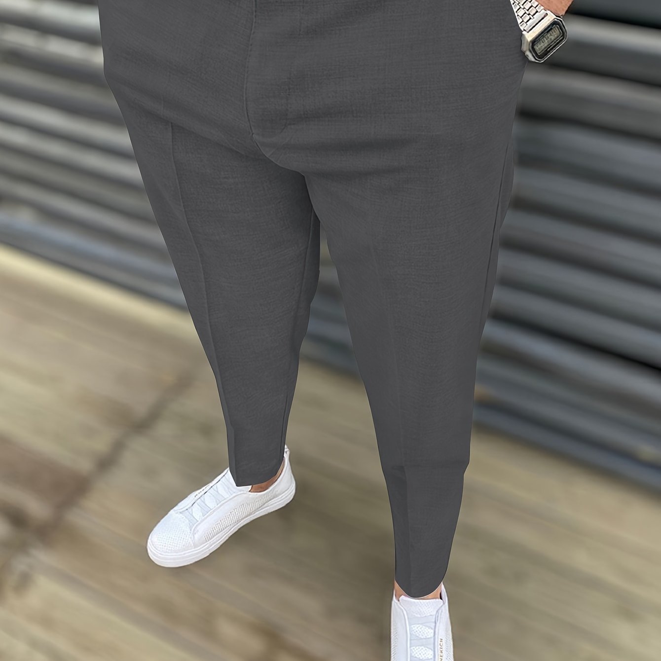 Mens Classic Elegant Dress Pants - Slightly Stretchy, Solid Color, Regular Fit, Mid Waist, Button Fly, Pocket Details - Perfect for Spring Summer Business Banquet Dinner, Night Out, All-Season Wear
