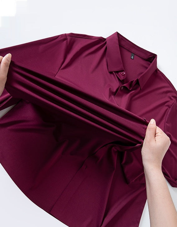 High-elasticity Mens Seamless Wrinkle-free Ice-silk Long-sleeve Shirt 