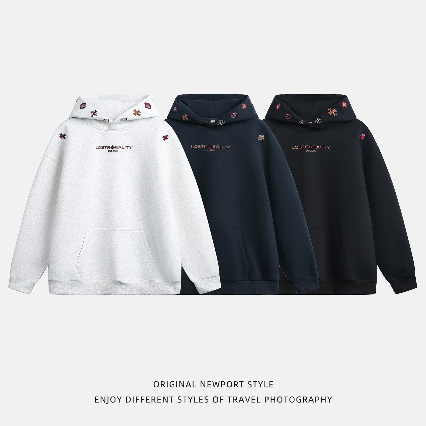 INS Ethnic-style Textured Embroidery Heavyweight Hooded Sweatshirt 