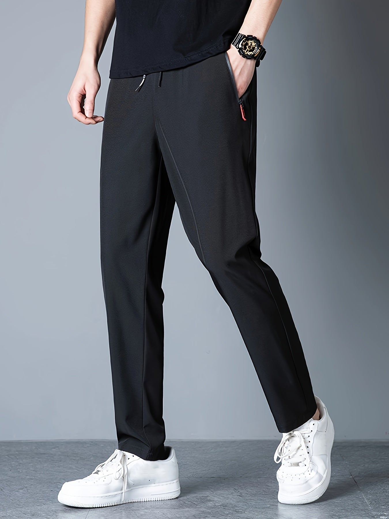 Mens Ultra-Lightweight Quick-Dry Sports Pants - Breathable, Four-Way Stretch, Pocketed, Regular Fit, Solid Color, Summer Gym Fitness Workout Essentials