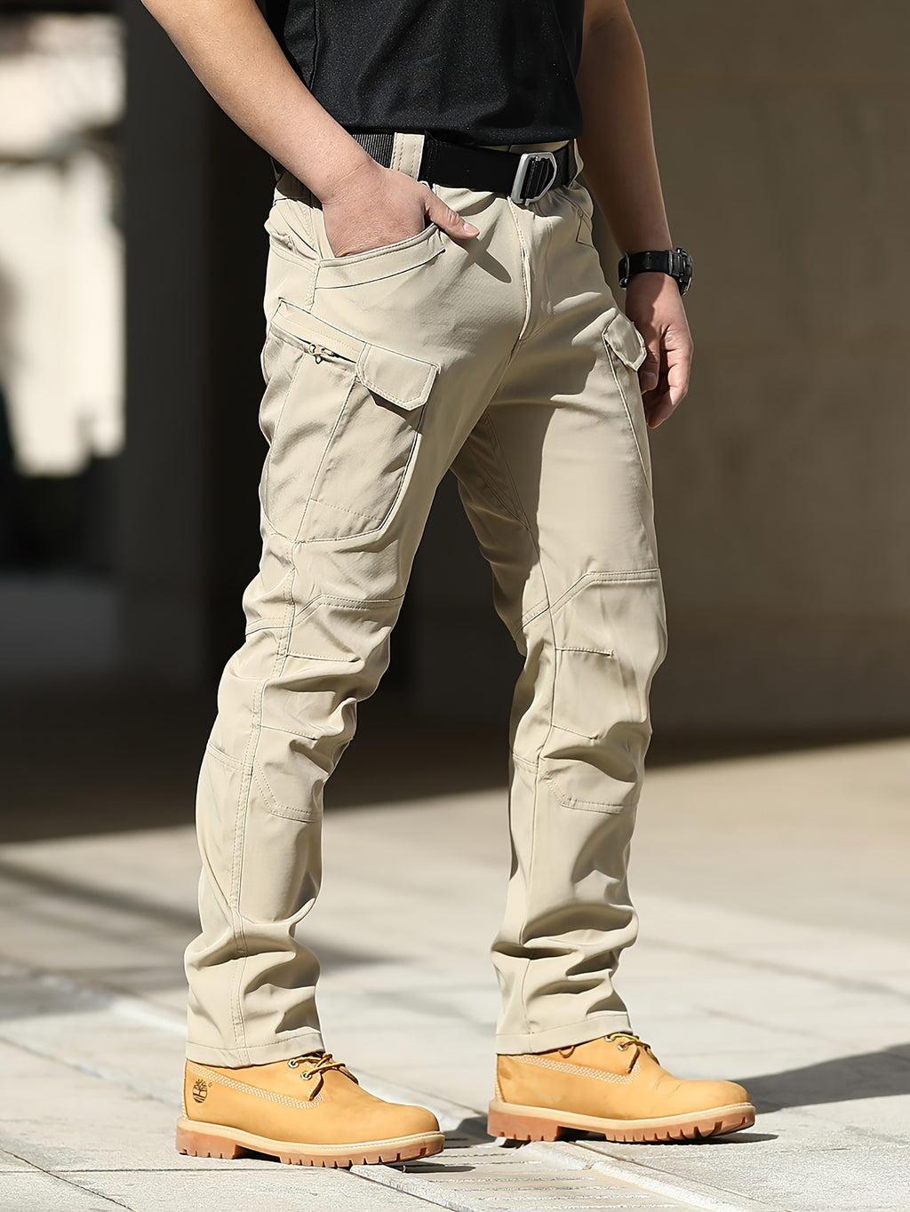 Multi Pocket Men's Tactical Pants, Loose Casual Outdoor Pants, Mens Cargo Wear-resistant Pants For Hiking