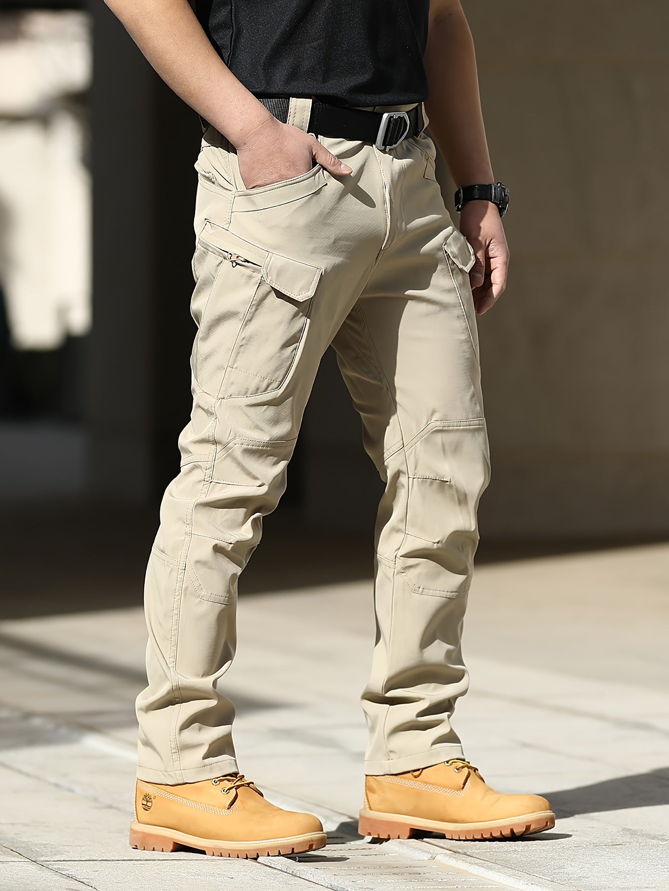 Multi Pocket Men's Tactical Pants, Loose Casual Outdoor Pants, Mens Cargo Wear-resistant Pants For Hiking