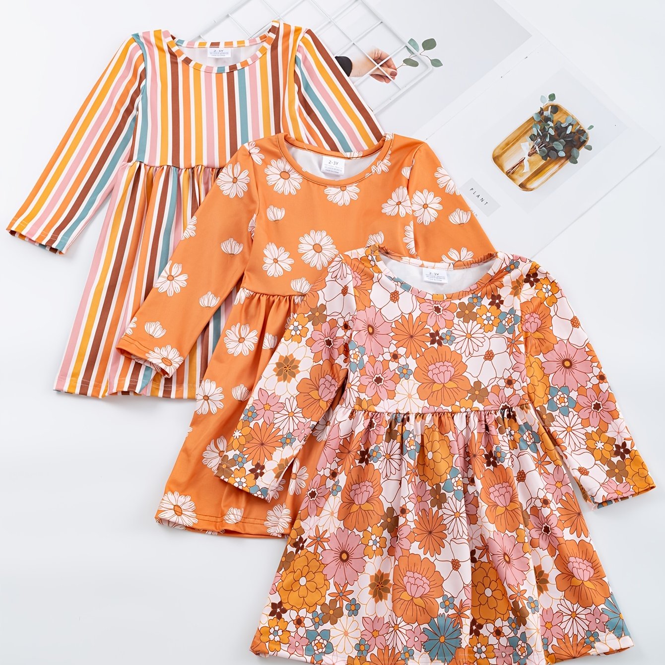3pcs/set 3-Piece Sunflower and Polka Dot Stripe Princess Dress Set for Girls, Toddler Summer Clothes for Beach Vacation Party