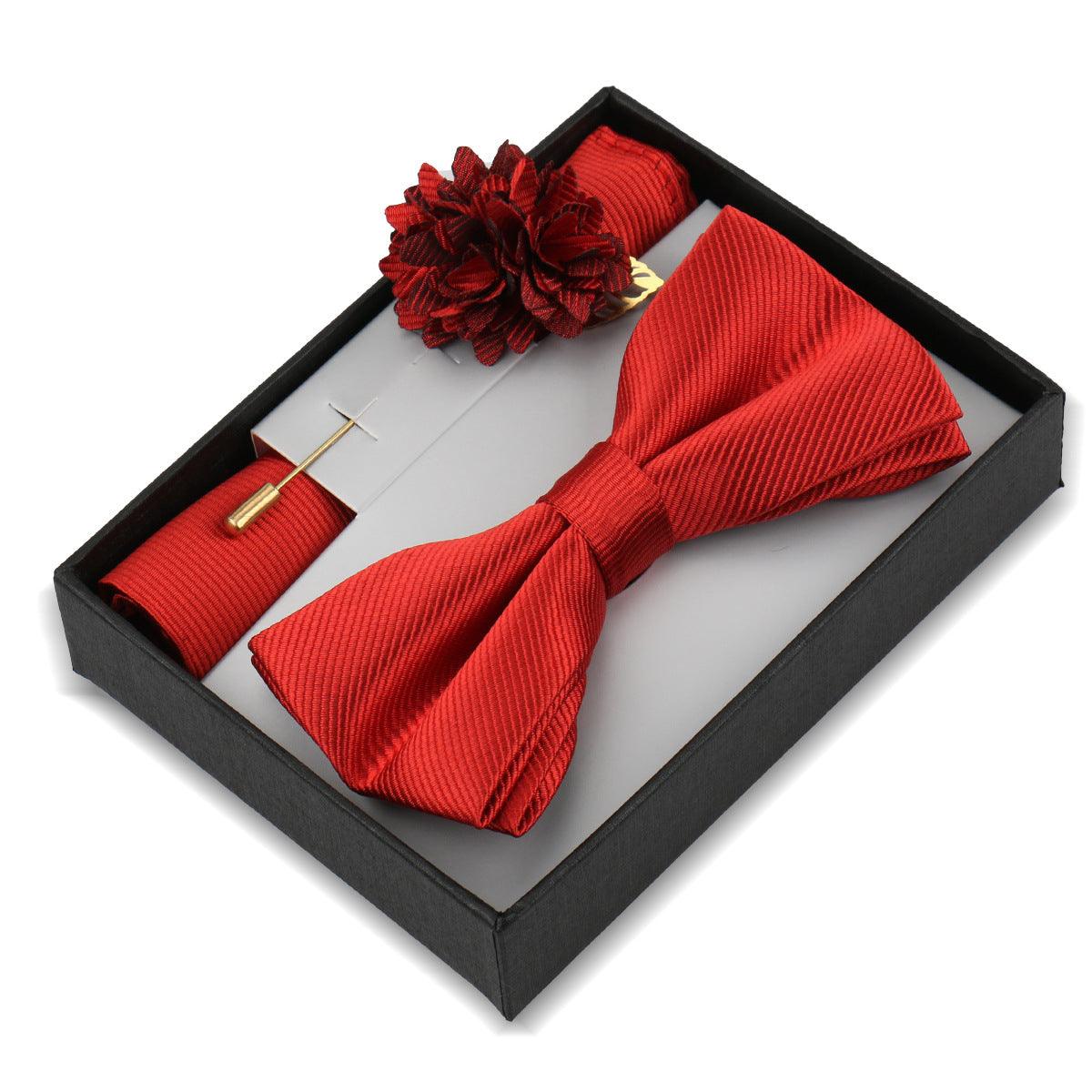 Mens Bow Tie, Pocket Square, And Brooch Gift Set 